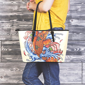 Japanese Koi Fish Tattoo Print Leather Tote Bag