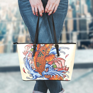 Japanese Koi Fish Tattoo Print Leather Tote Bag