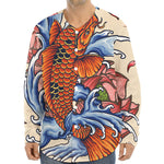 Japanese Koi Fish Tattoo Print Long Sleeve Baseball Jersey