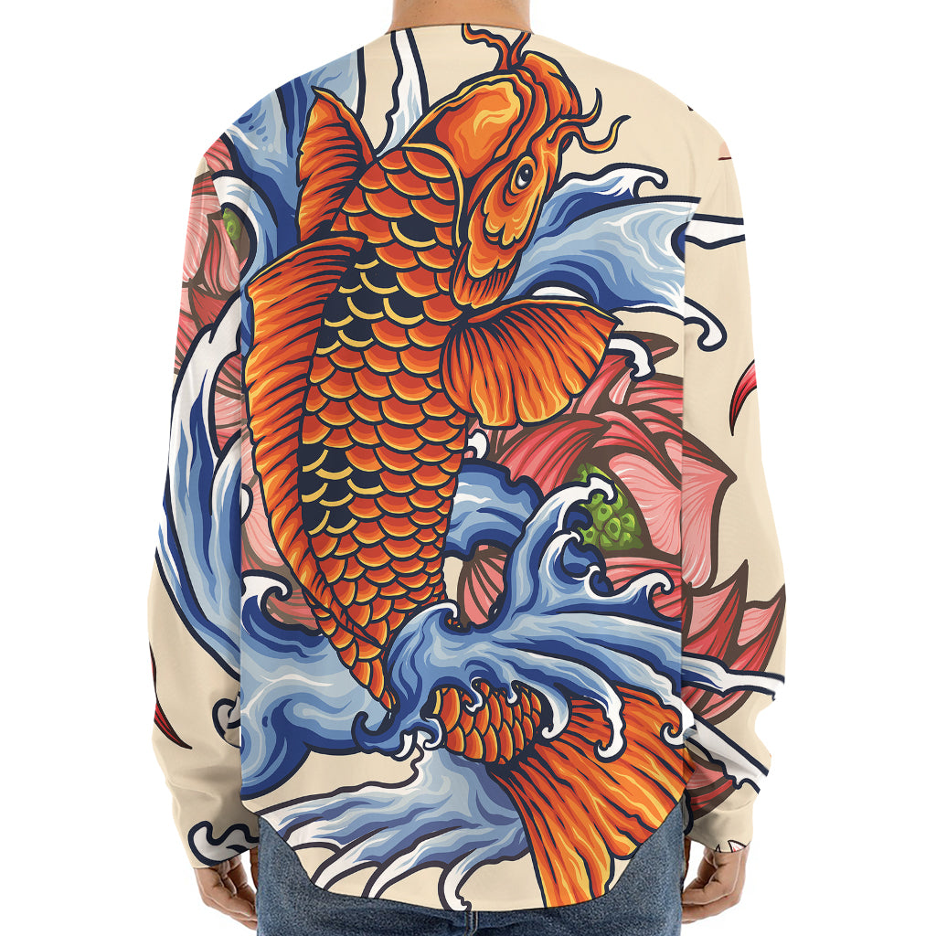 Japanese Koi Fish Tattoo Print Long Sleeve Baseball Jersey