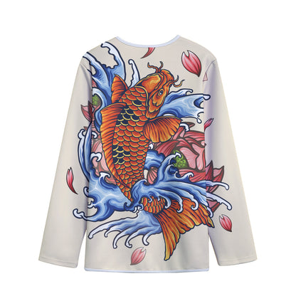 Japanese Koi Fish Tattoo Print Long Sleeve Short Coat