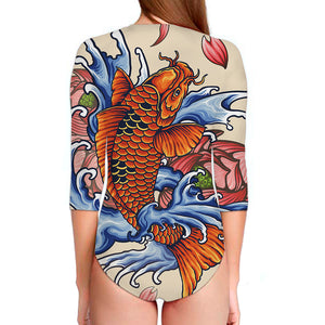 Japanese Koi Fish Tattoo Print Long Sleeve Swimsuit