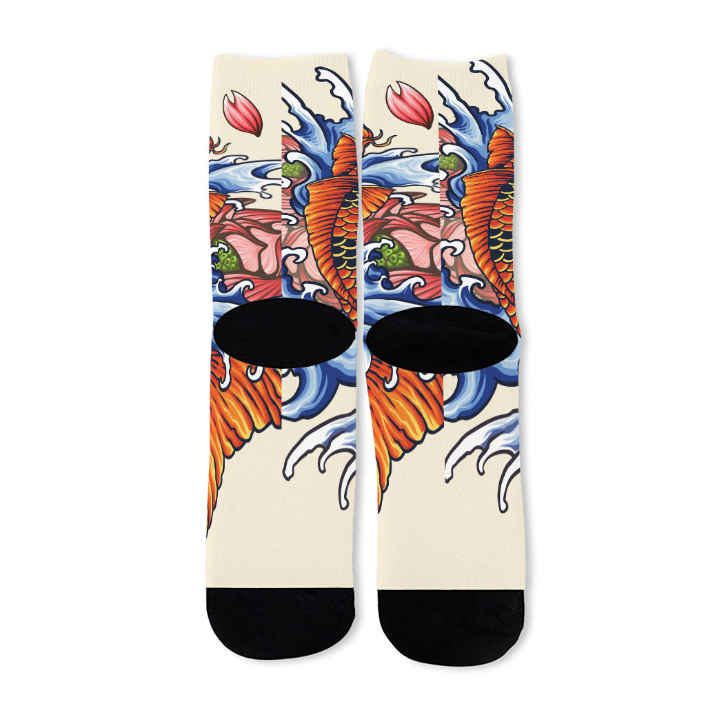 Japanese Koi Fish Tattoo Print Long Socks