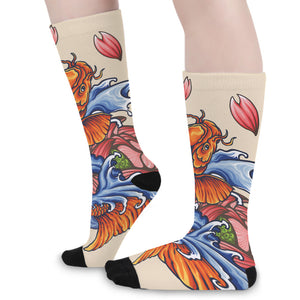 Japanese Koi Fish Tattoo Print Long Socks