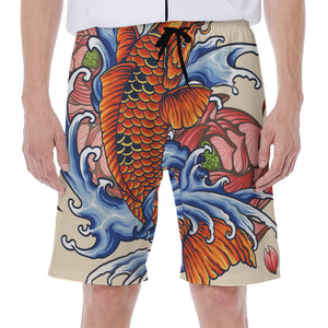 Japanese Koi Fish Tattoo Print Men's Beach Shorts