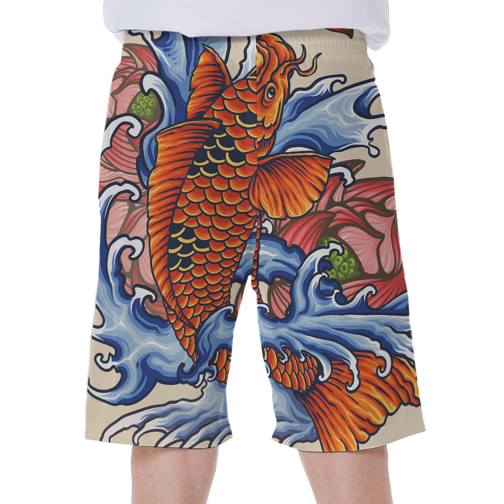 Japanese Koi Fish Tattoo Print Men's Beach Shorts