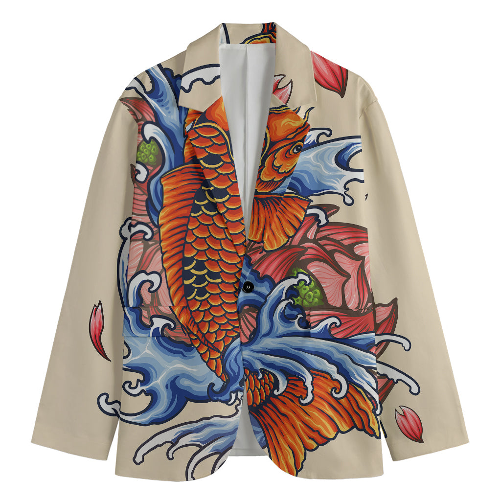 Japanese Koi Fish Tattoo Print Men's Blazer