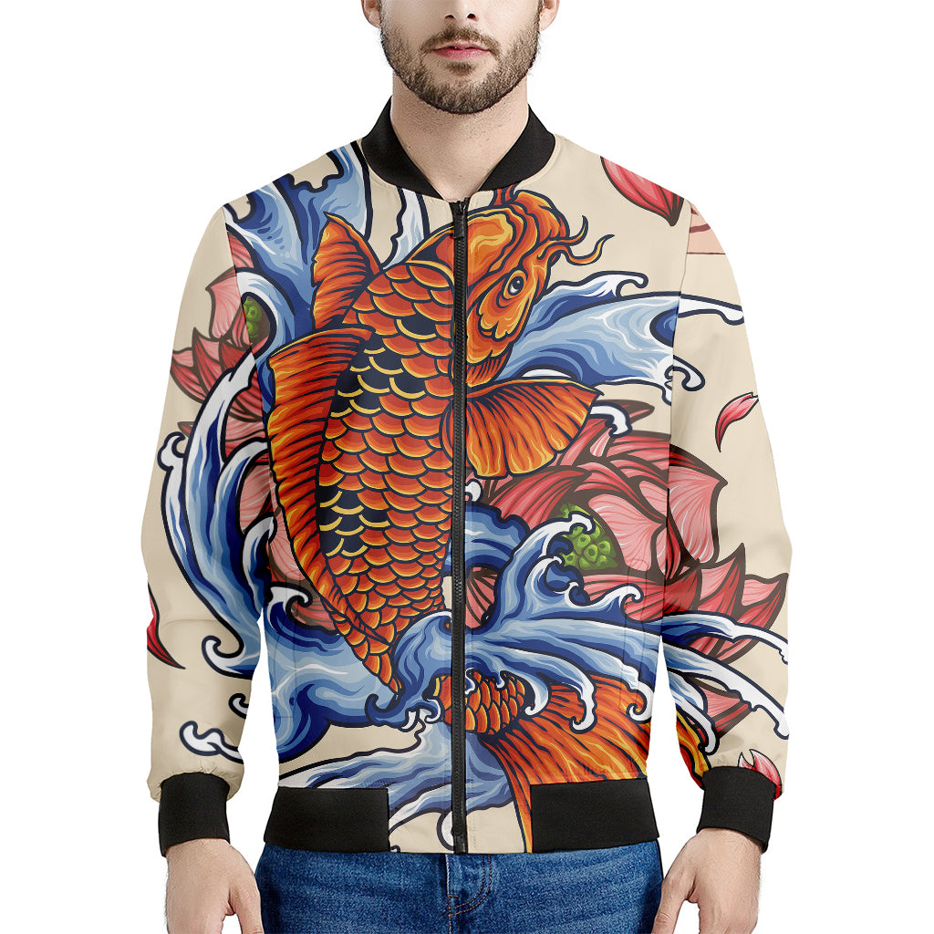 Japanese Koi Fish Tattoo Print Men's Bomber Jacket