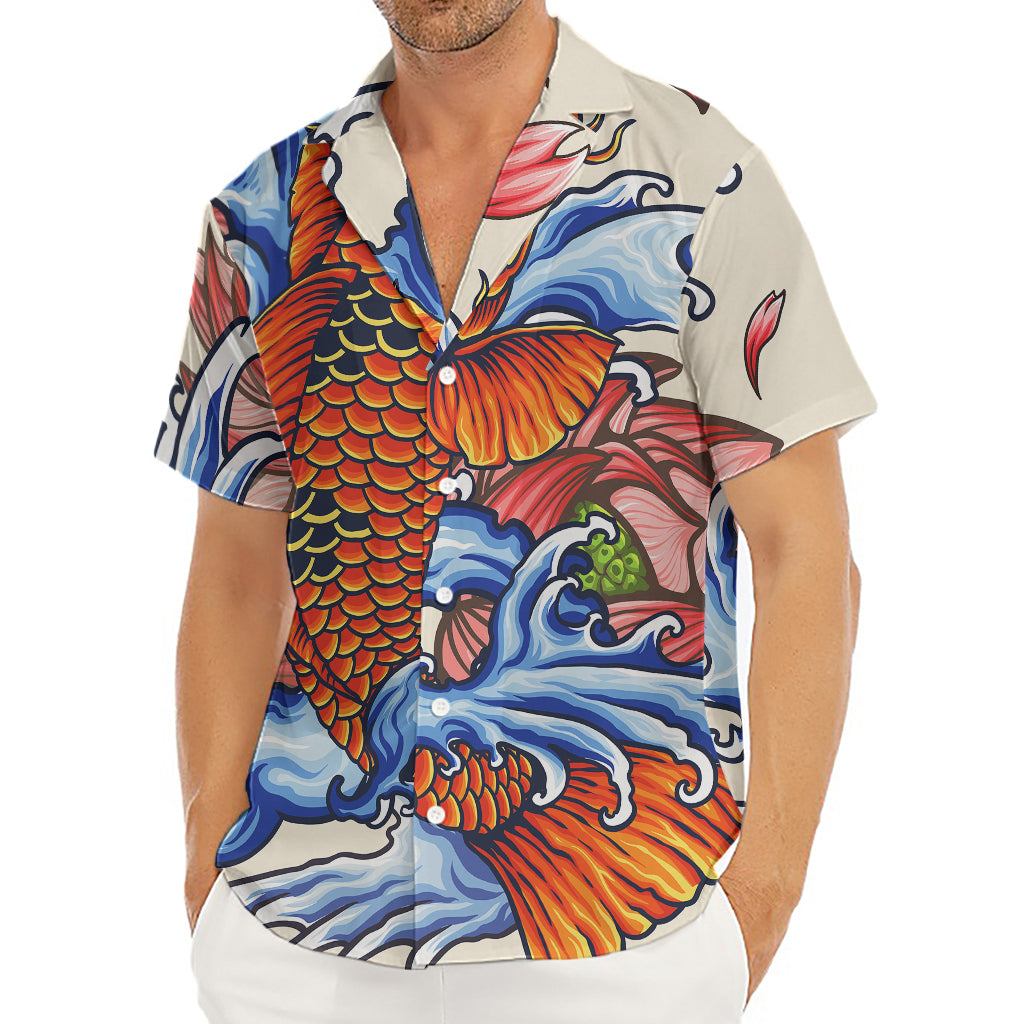 Japanese Koi Fish Tattoo Print Men's Deep V-Neck Shirt