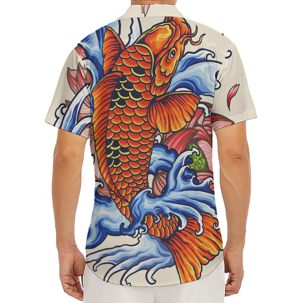 Japanese Koi Fish Tattoo Print Men's Deep V-Neck Shirt