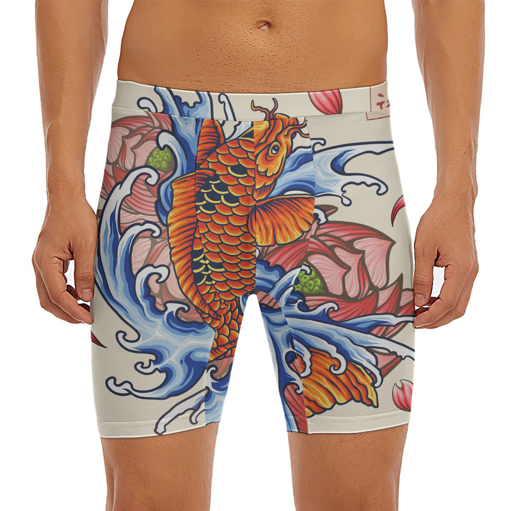 Japanese Koi Fish Tattoo Print Men's Long Boxer Briefs