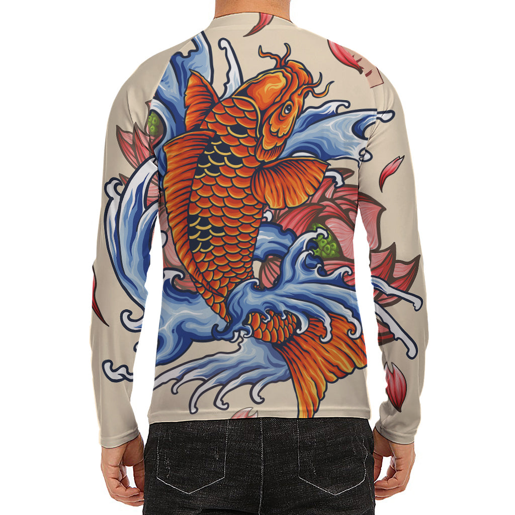 Japanese Koi Fish Tattoo Print Men's Long Sleeve Rash Guard