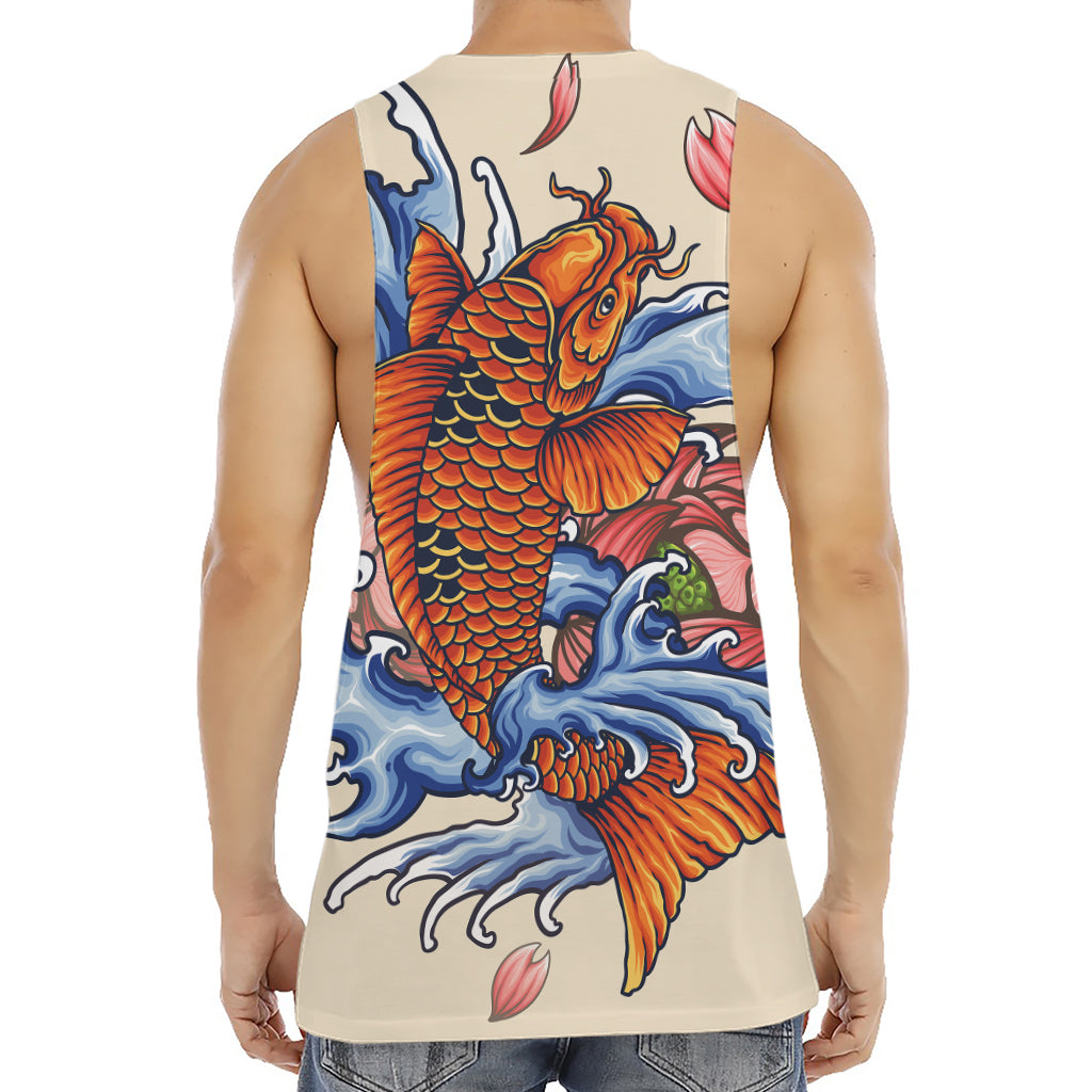 Japanese Koi Fish Tattoo Print Men's Muscle Tank Top