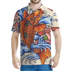 Japanese Koi Fish Tattoo Print Men's Polo Shirt