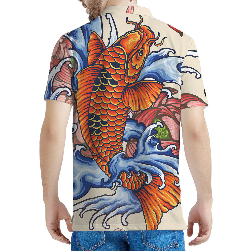 Japanese Koi Fish Tattoo Print Men's Polo Shirt