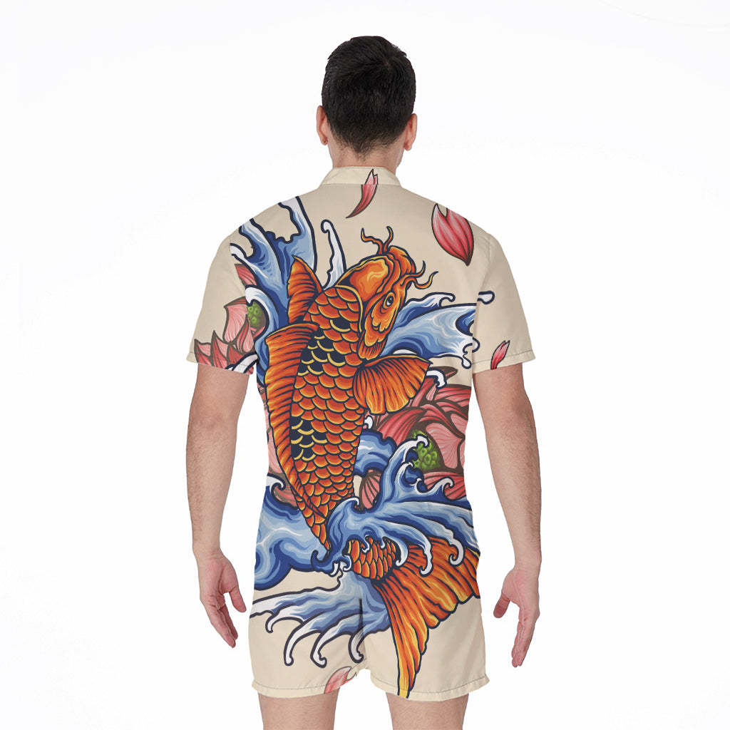 Japanese Koi Fish Tattoo Print Men's Rompers