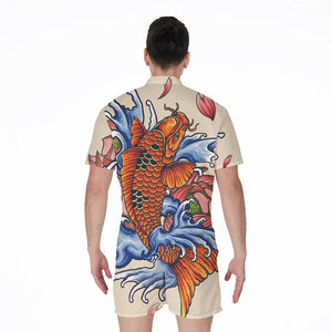 Japanese Koi Fish Tattoo Print Men's Rompers