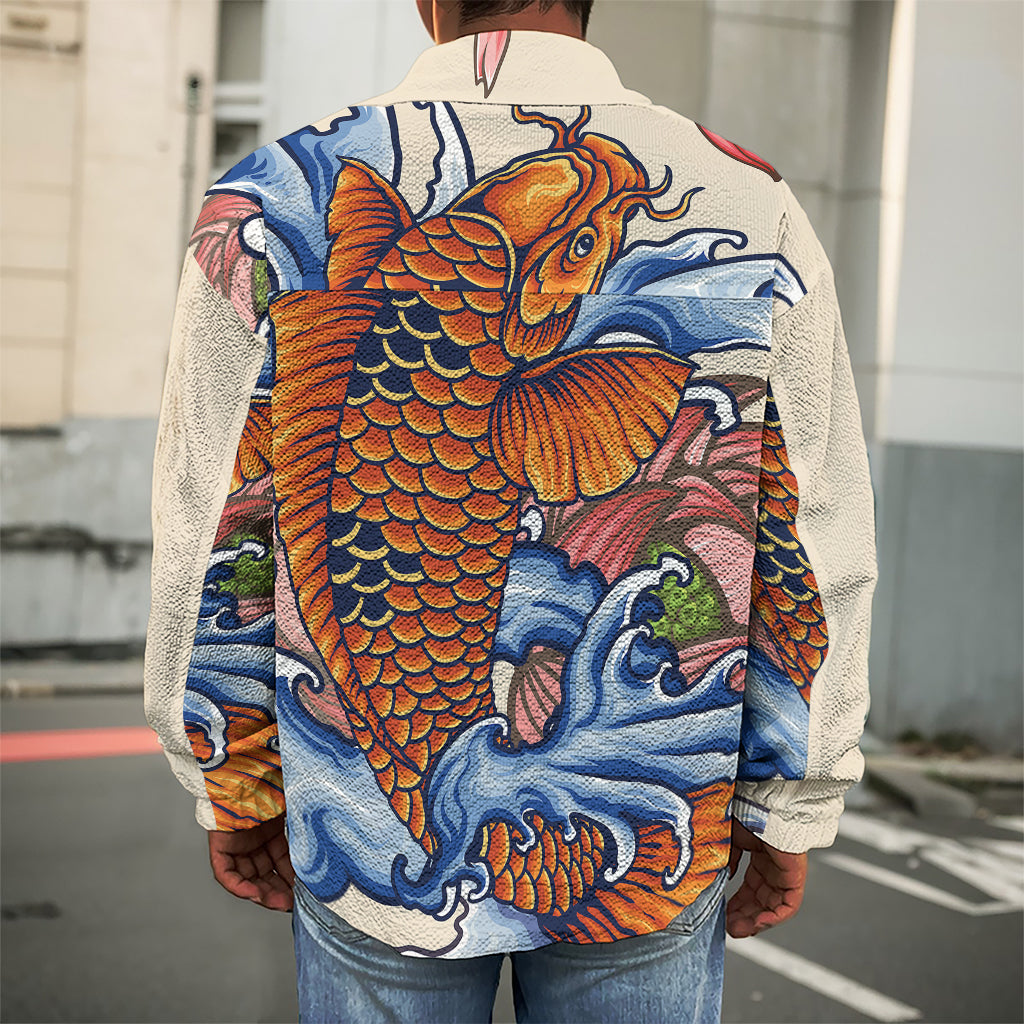 Japanese Koi Fish Tattoo Print Men's Shirt Jacket