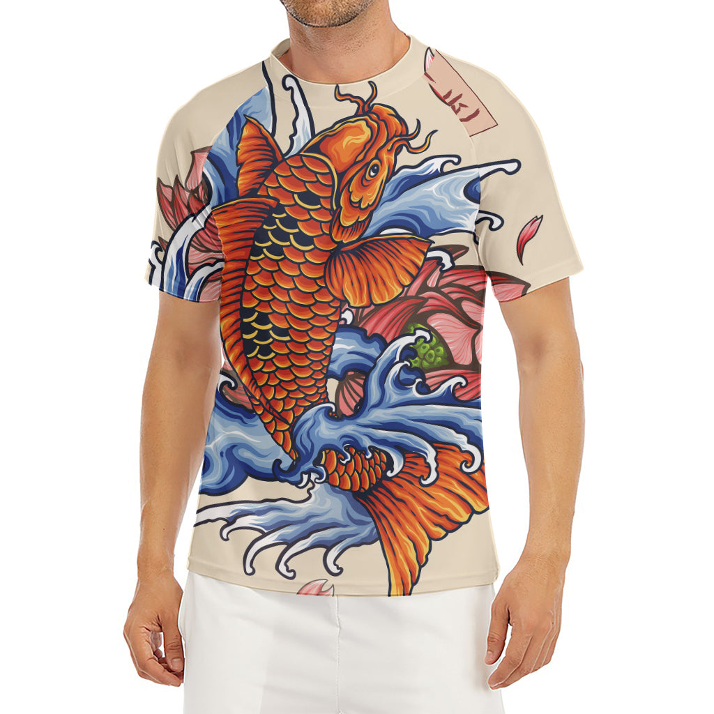 Japanese Koi Fish Tattoo Print Men's Short Sleeve Rash Guard