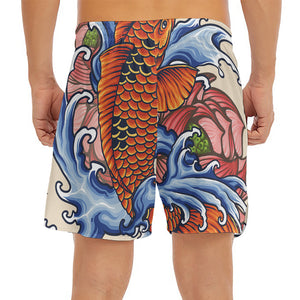 Japanese Koi Fish Tattoo Print Men's Split Running Shorts