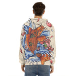 Japanese Koi Fish Tattoo Print Men's Velvet Pullover Hoodie