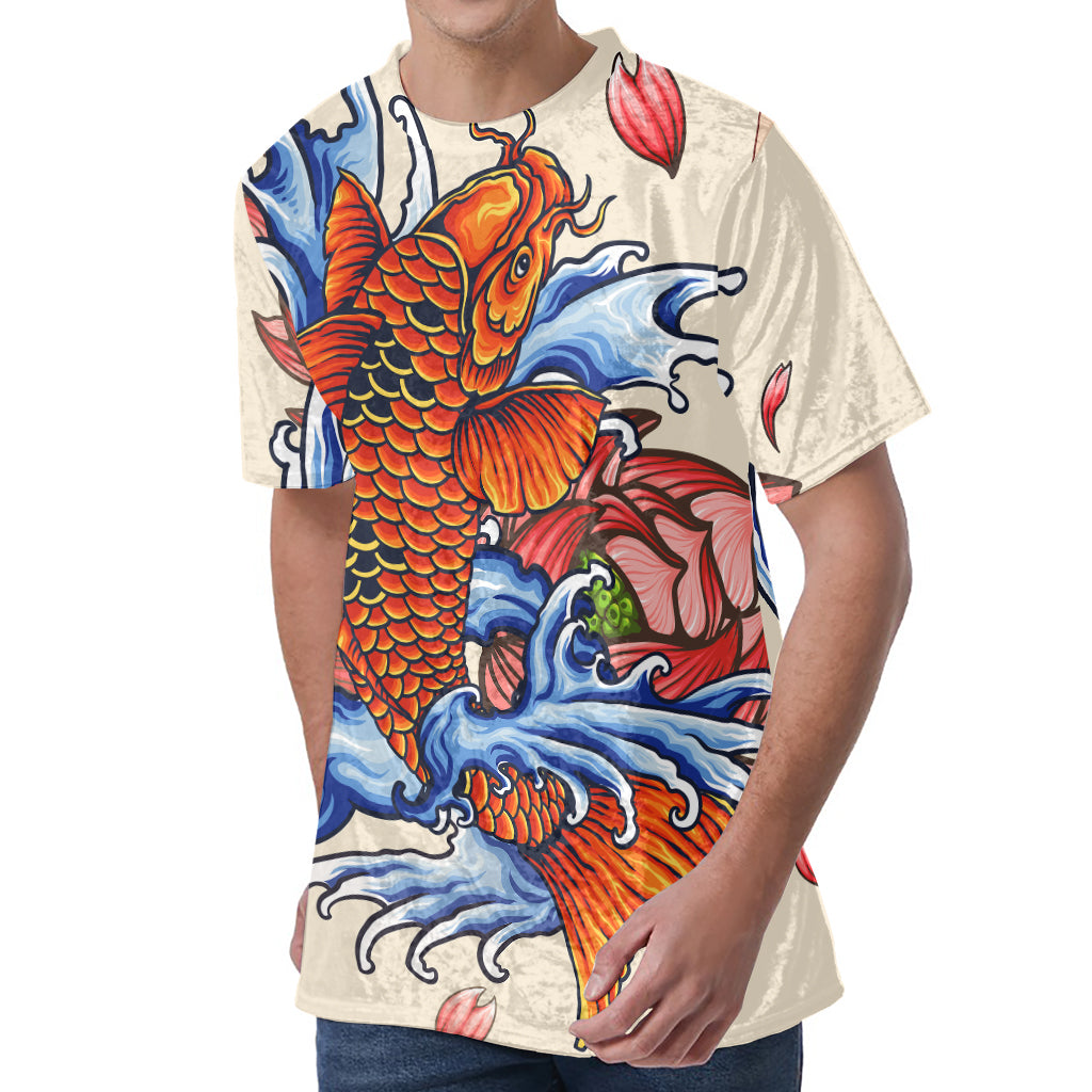 Japanese Koi Fish Tattoo Print Men's Velvet T-Shirt