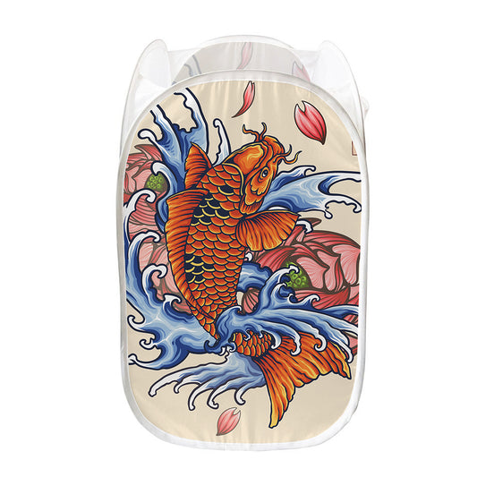 Japanese Koi Fish Tattoo Print Mesh Laundry Hamper
