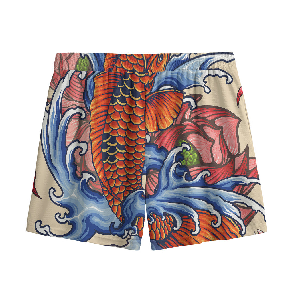 Japanese Koi Fish Tattoo Print Mesh Shorts