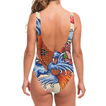 Japanese Koi Fish Tattoo Print One Piece Swimsuit