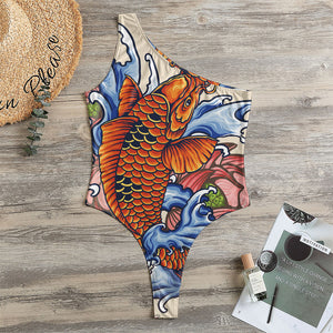 Japanese Koi Fish Tattoo Print One Shoulder Bodysuit