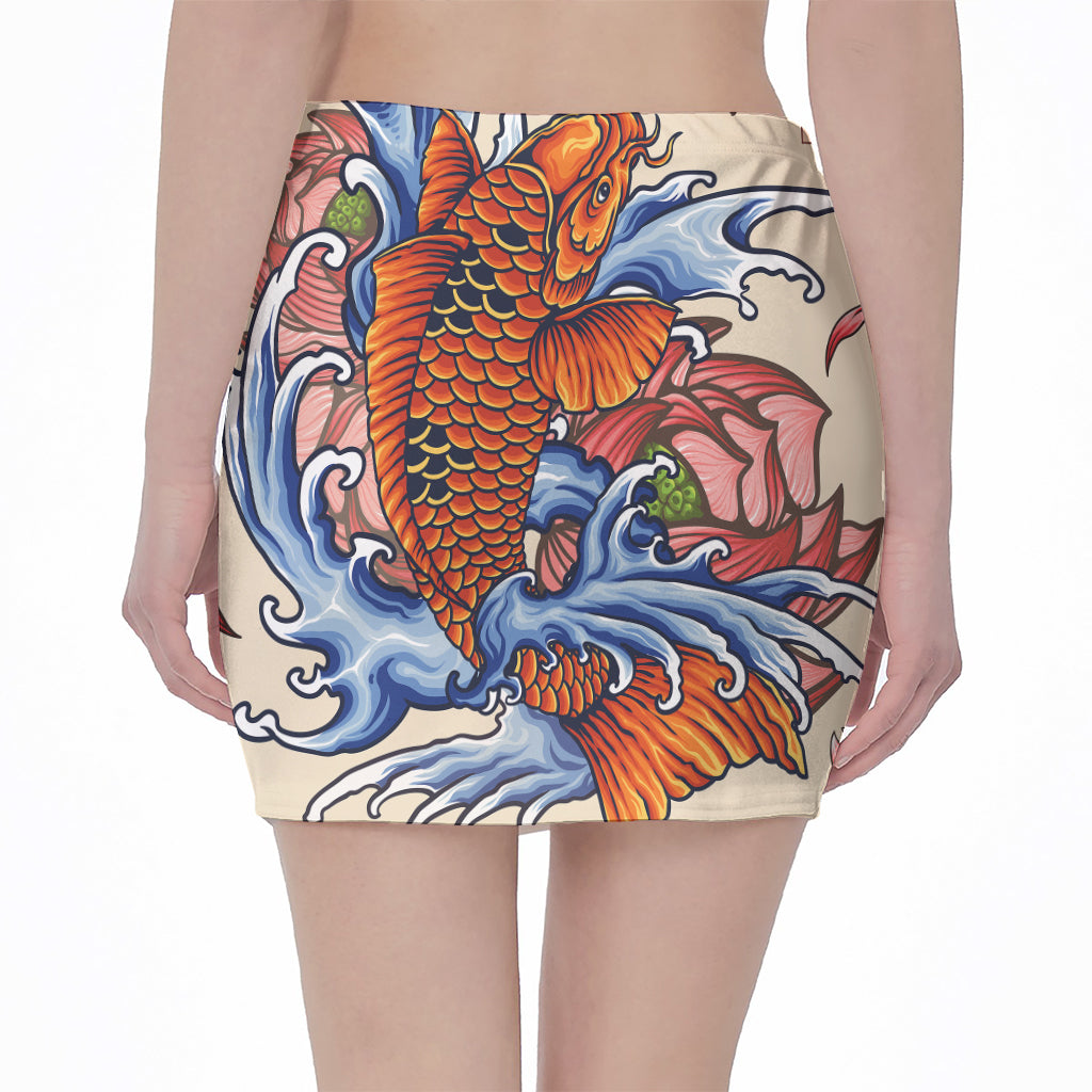 Japanese Koi Fish Tattoo Print Pencil Mini Skirt