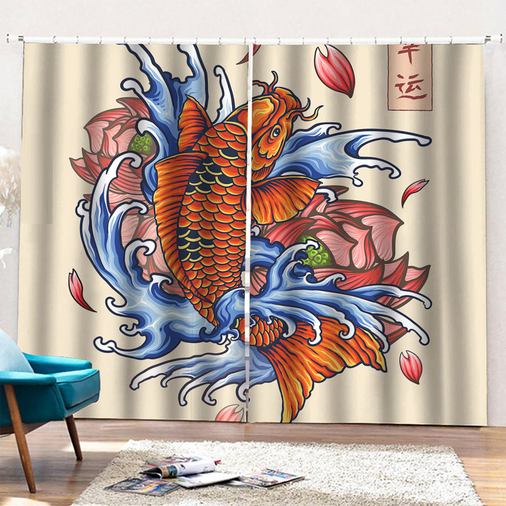 Japanese Koi Fish Tattoo Print Pencil Pleat Curtains