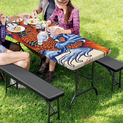 Japanese Koi Fish Tattoo Print Picnic Table Cover