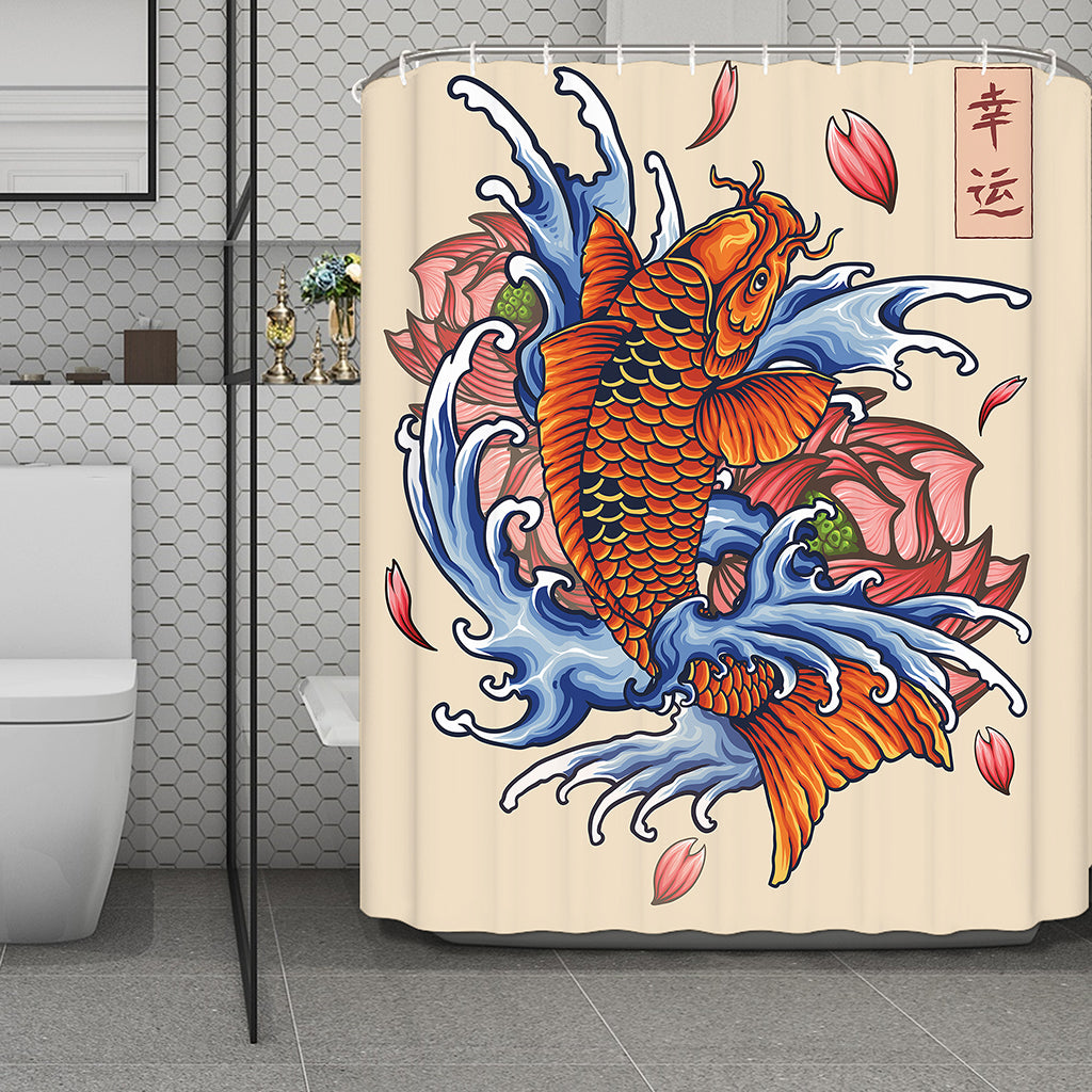 Japanese Koi Fish Tattoo Print Polyester Shower Curtain
