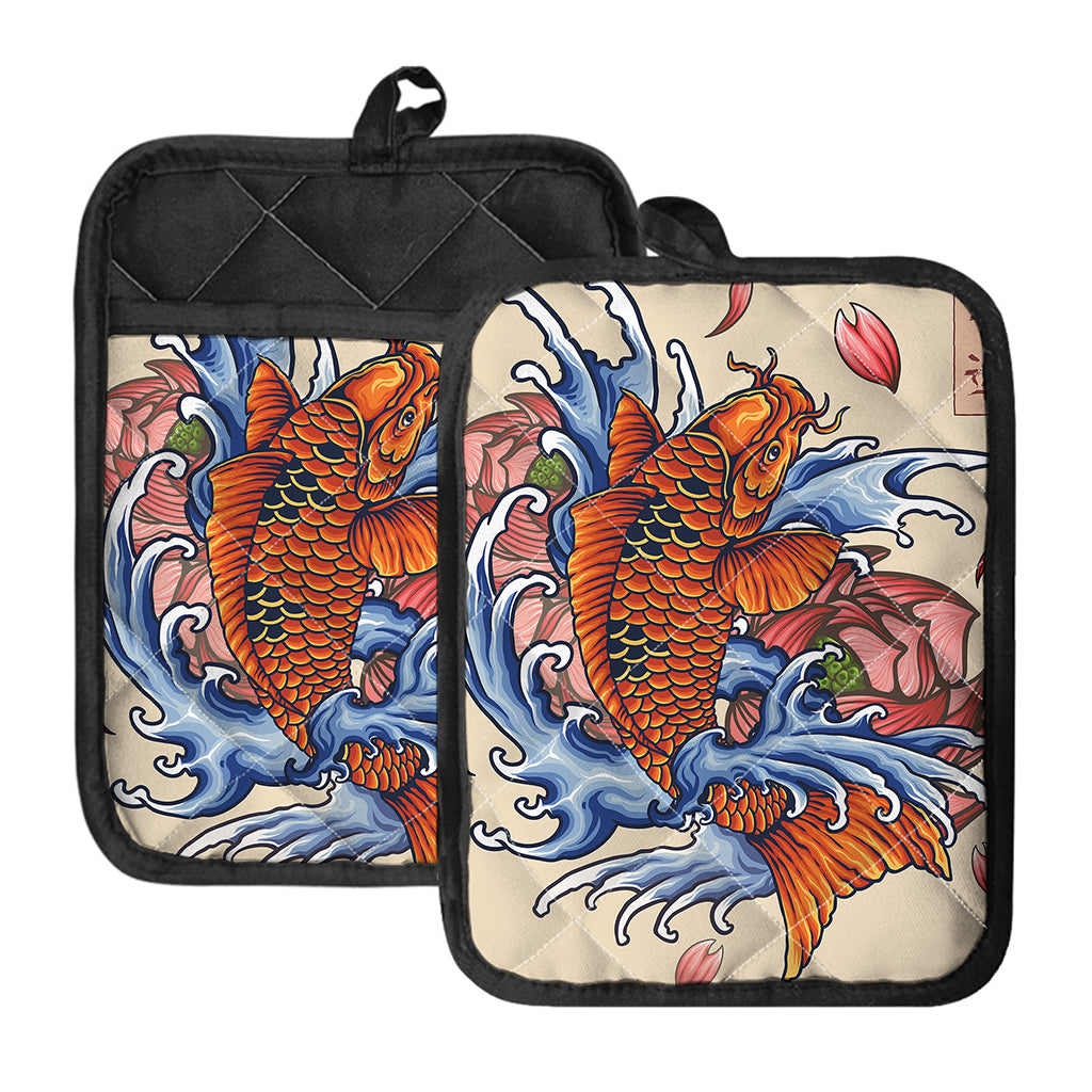 Japanese Koi Fish Tattoo Print Pot Holders With Pocket