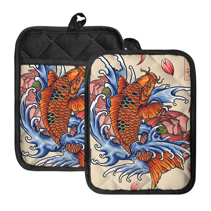 Japanese Koi Fish Tattoo Print Pot Holders With Pocket