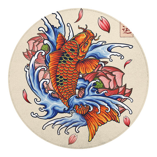Japanese Koi Fish Tattoo Print Round Blanket