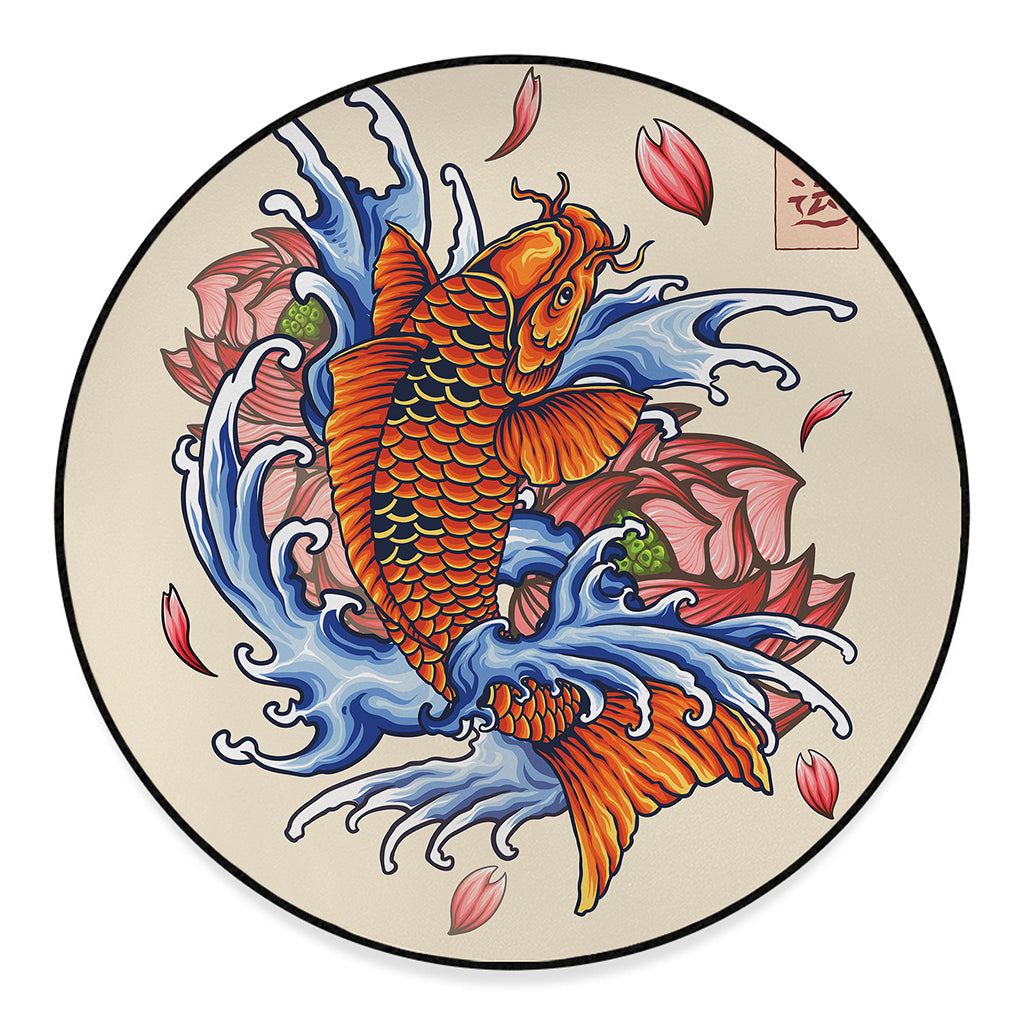 Japanese Koi Fish Tattoo Print Round Floor Mat