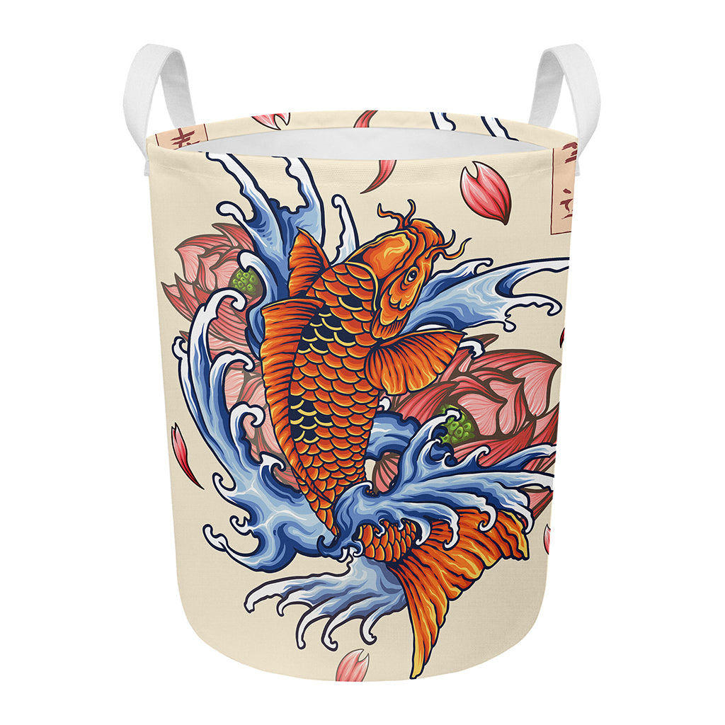 Japanese Koi Fish Tattoo Print Round Laundry Basket