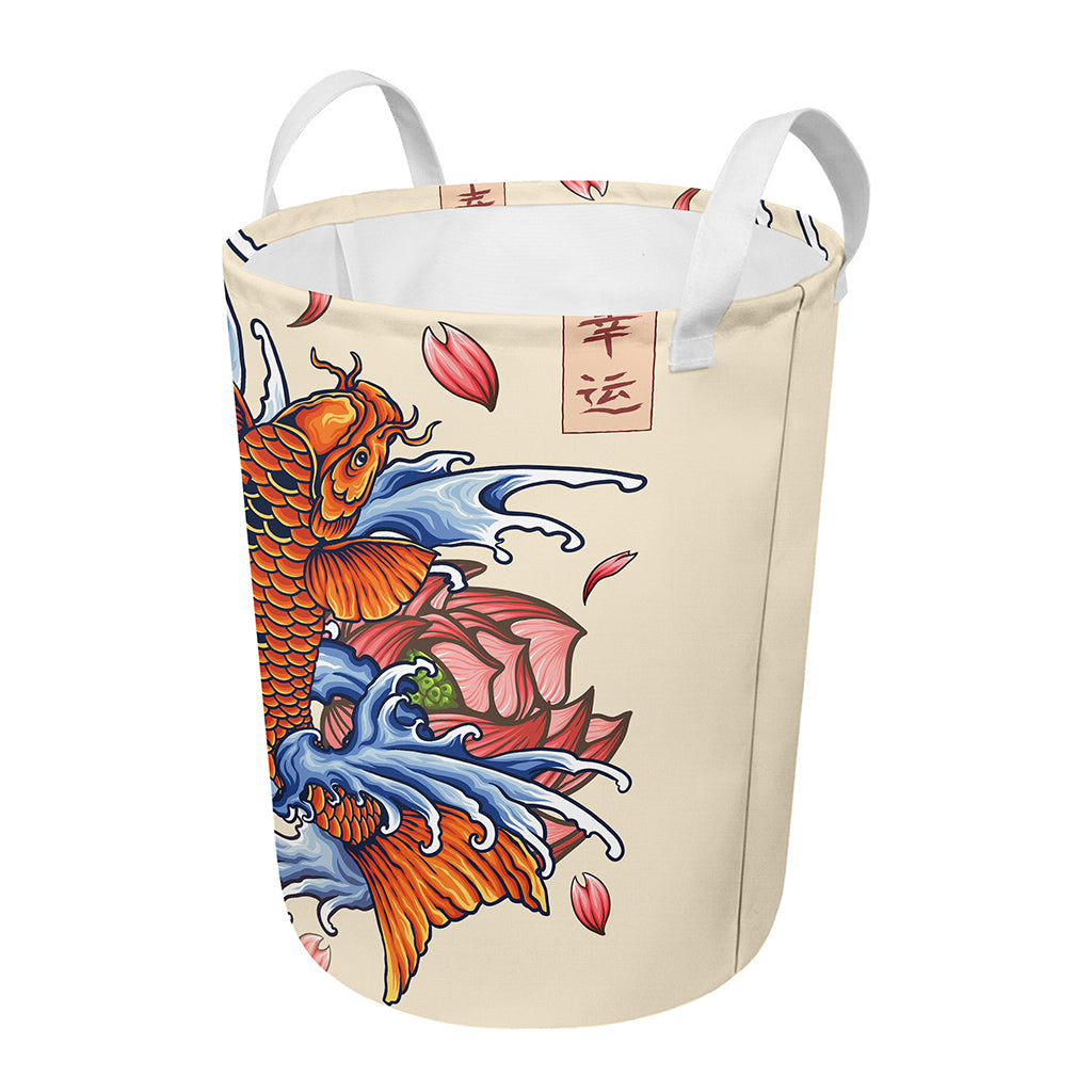 Japanese Koi Fish Tattoo Print Round Laundry Basket