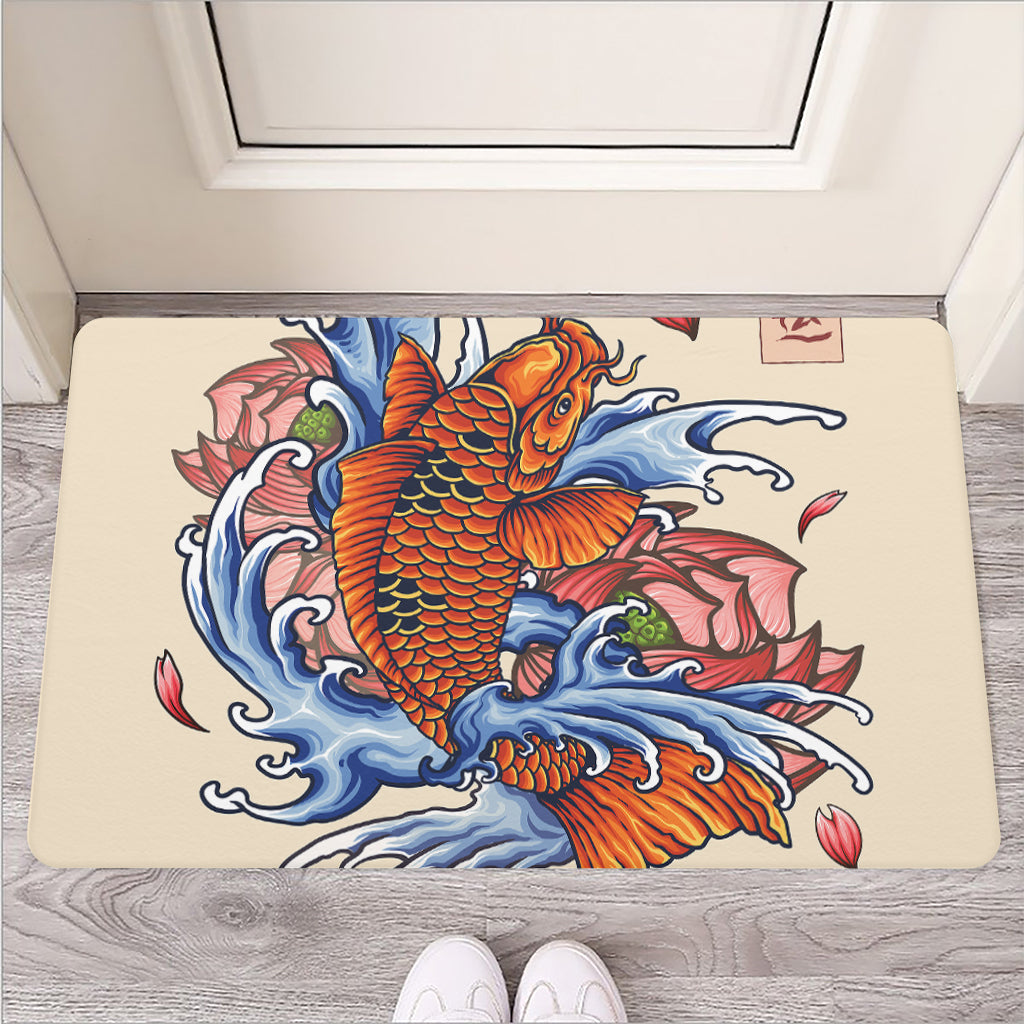 Japanese Koi Fish Tattoo Print Rubber Doormat