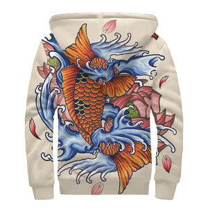 Japanese Koi Fish Tattoo Print Sherpa Lined Zip Up Hoodie