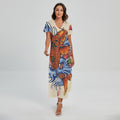 Japanese Koi Fish Tattoo Print Short Sleeve Maxi Dress