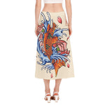 Japanese Koi Fish Tattoo Print Side Slit Midi Skirt