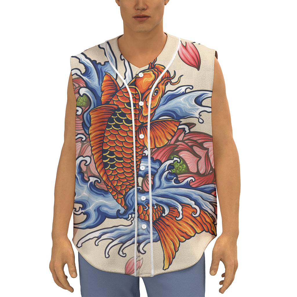 Japanese Koi Fish Tattoo Print Sleeveless Baseball Jersey