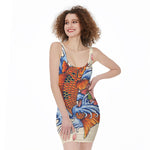 Japanese Koi Fish Tattoo Print Sleeveless Bodycon Dress