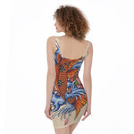 Japanese Koi Fish Tattoo Print Sleeveless Bodycon Dress