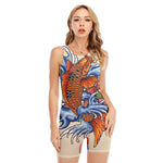 Japanese Koi Fish Tattoo Print Sleeveless One Piece Swimsuit