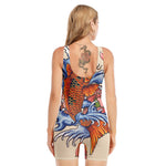 Japanese Koi Fish Tattoo Print Sleeveless One Piece Swimsuit