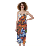 Japanese Koi Fish Tattoo Print Slim Fit Midi Cami Dress